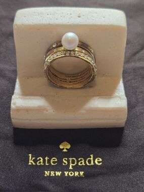 kate spade Pearl and Crystal Gold-Tone Stacking Ring